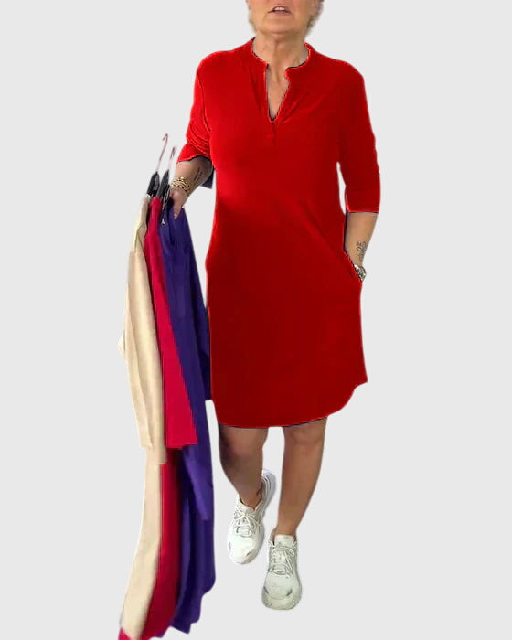 Clara | Solid V-Neck Dress